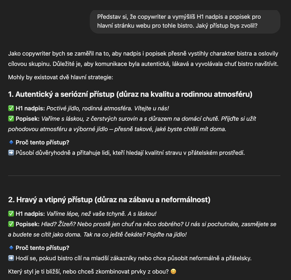  Prompt pro Chat GPT: brainstorming copy pro hlavní stránku webu.