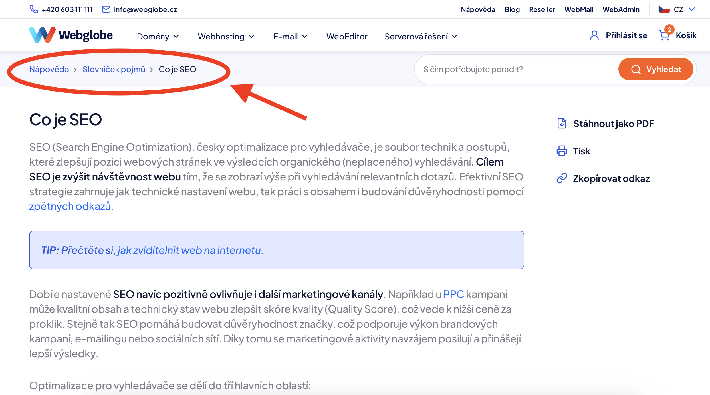 Drobečková navigace SEO optimalizace WordPress